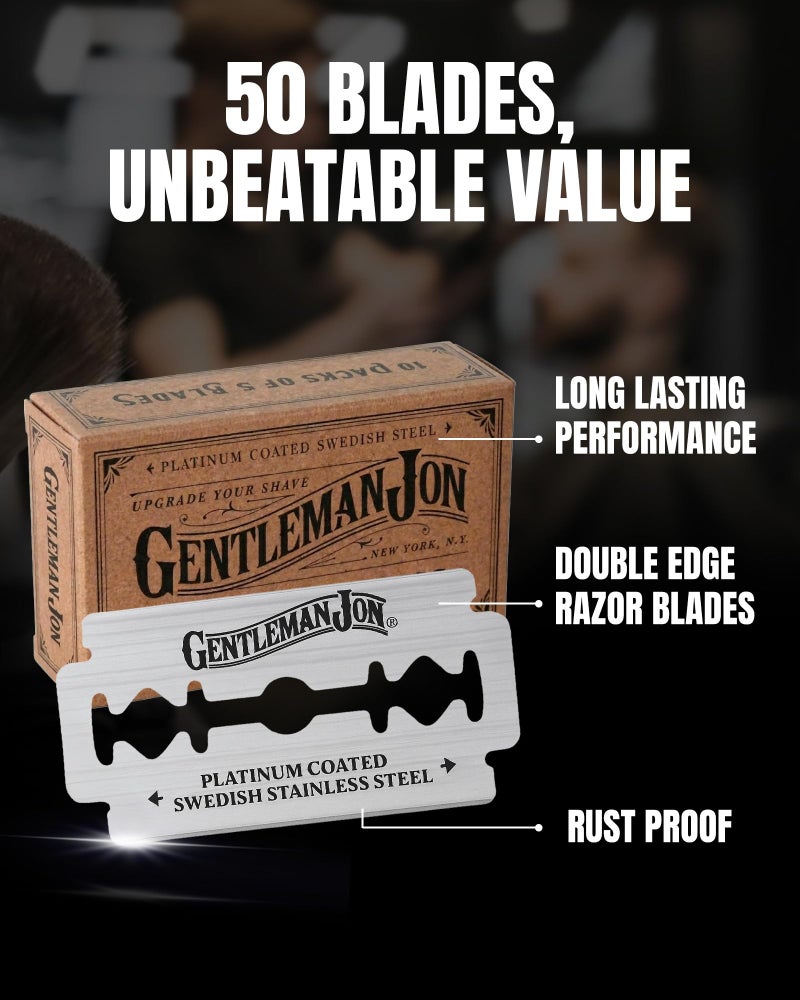 Gentleman Jon 50-Pack Platinum Double Edge Razor Blades - Premium Swedish Stainless Steel Safety Razor Blades - Platinum Coated Blade For Smooth and Comfortable Shaves - Fits Most Men's Safety Razors - Image 5